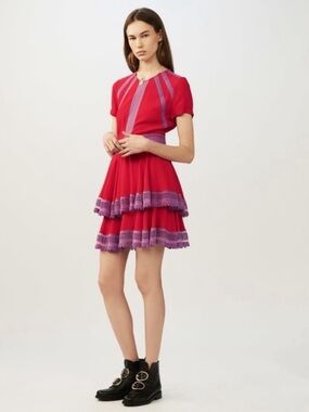 Maje Raglia Tiered Lace Mini Dress